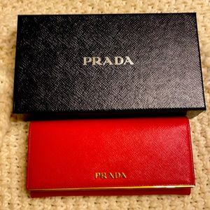 Prada Red Saffiano Leather Flap Wallet